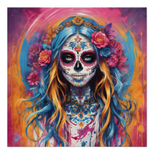 Colourful Sugar Skull no c4 Glossy Poster
