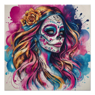 Colourful Sugar Skull no c6 Glossy Poster