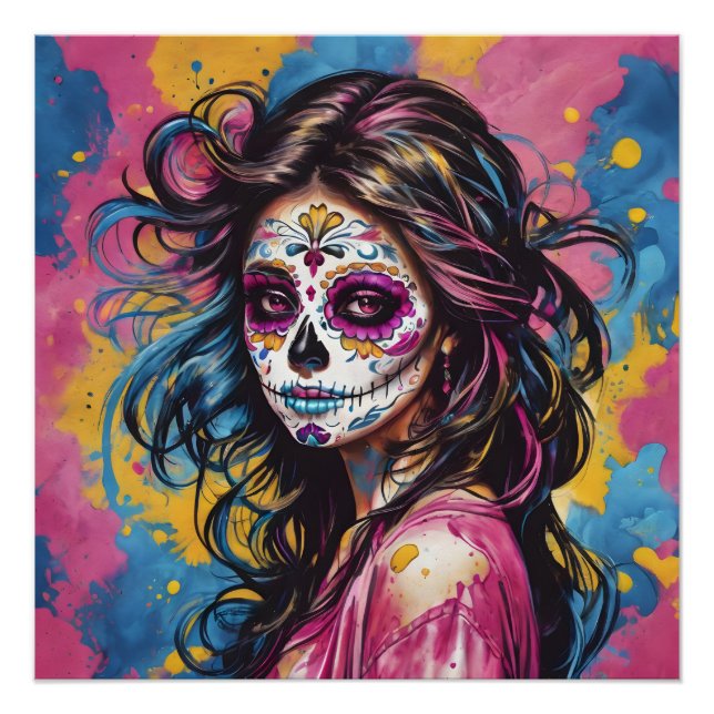 Colourful Sugar Skull no cf Glossy Poster (Front)