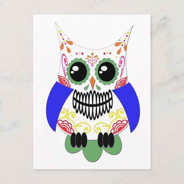 Colourful Sugar Skull Owl Postcard (Front)