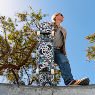 Colourful Sugar Skull Pattern Skateboard