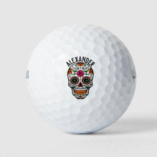 Colourful Sugar Skull Personalised Name Golf Balls