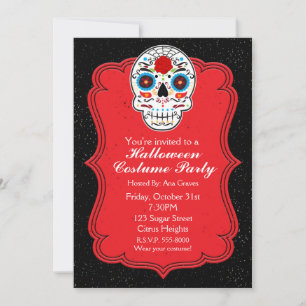 Colourful Sugar Skull & Red Party Invitation