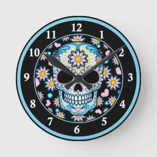 Colourful Sugar Skull Round Clock