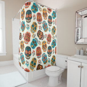 Colourful sugar skull seamless pattern shower curtain