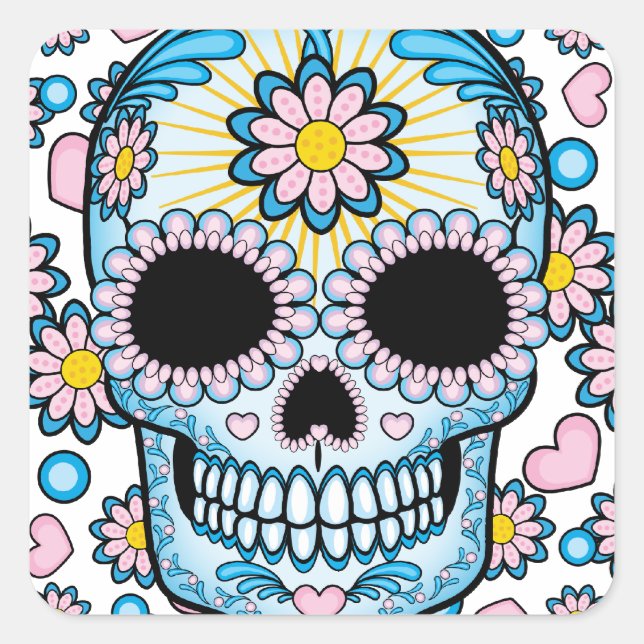Colourful Sugar Skull Square Sticker (Front)