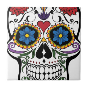 Colourful Sugar Skull Tile