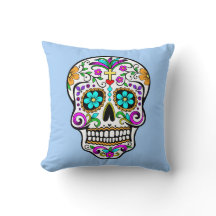 Colourful Sugar Skull with Cross and Flowers