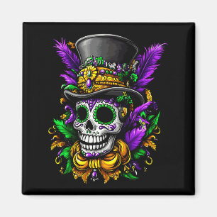 Colourful Sugar Skull With Top Hat Art Performance Magnet