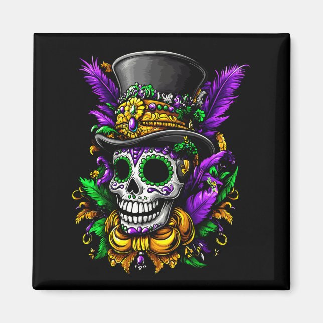 Colourful Sugar Skull With Top Hat Art Performance Magnet (Front)