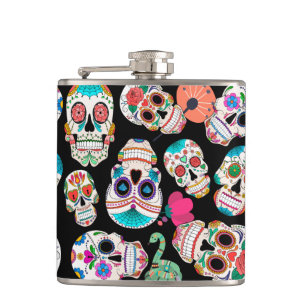 Colourful Sugar Skulls Pattern Hip Flask