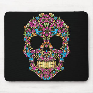 Colourful Sugar Skulls With Flowers And Birds _ Mouse Pad