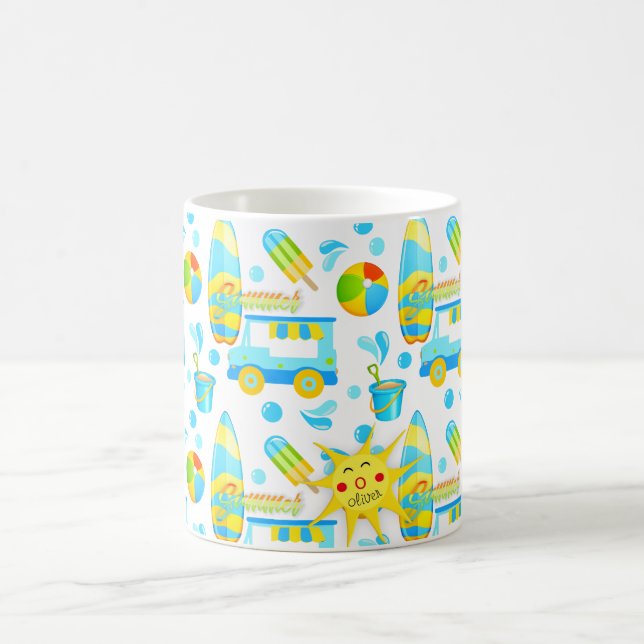 Colourful Summer and Beach Fun Monogrammed Pattern Coffee Mug (Center)