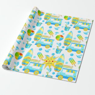 Colourful Summer and Beach Fun Monogrammed Pattern Wrapping Paper