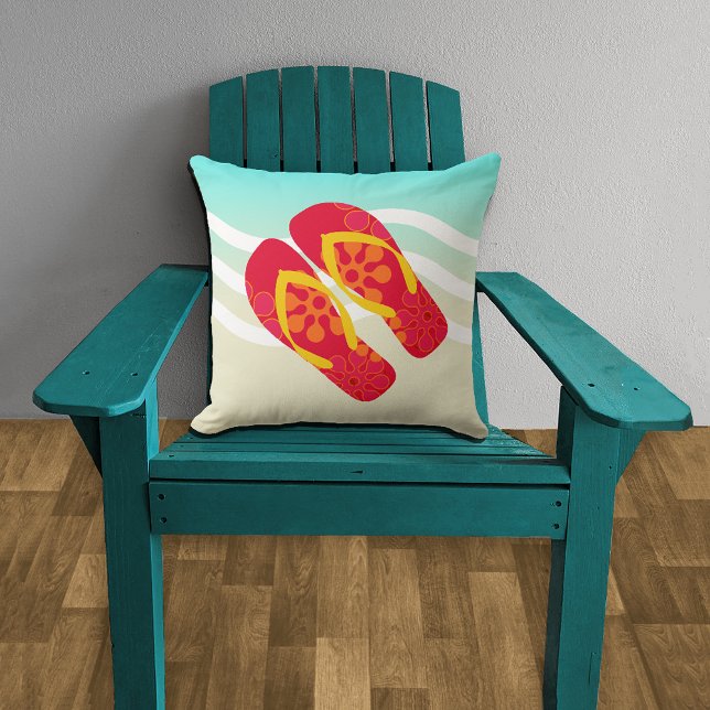 Colourful Summer Beach Flip Flops Throw Pillow (Creator Uploaded)