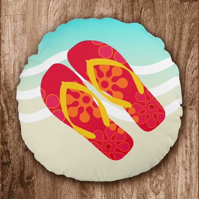Colourful Summer Beach Flip Flops Throw Pillow (Creator Uploaded)