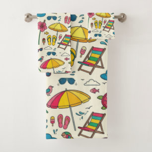 Colourful Summer Beach Umbrella Pattern Bath Towel Set