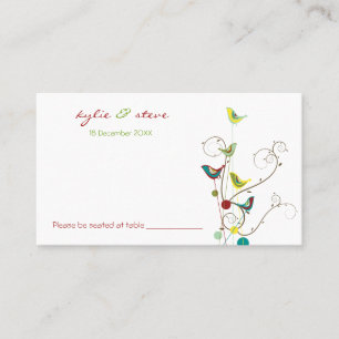 Colourful Summer Birds & Swirls Whimsical Wedding Place Card