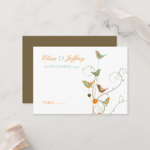 Colourful Summer Birds & Swirls Whimsical Wedding Place Card