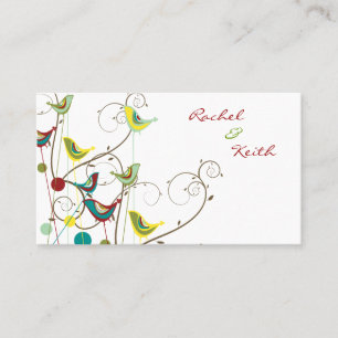 Colourful Summer Birds & Swirls Whimsical Wedding Place Card