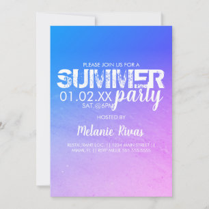 Colourful Summer Birthday Beach Party Blue Pink Invitation