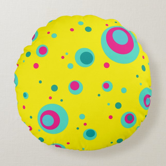 Colourful Summer Bubbles dots Yellow Fresh pattern Round Cushion (Front)