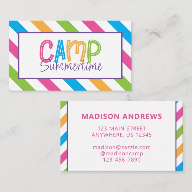 Colourful Summer Camp Personalised Contact Cards (Front/Back)