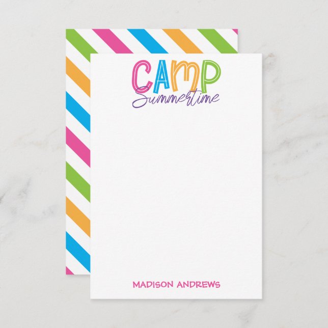 Colourful Summer Camp Personalised Note Cards (Front/Back)
