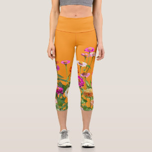 Colourful Summer Daisies Floral High Waisted Capri Leggings
