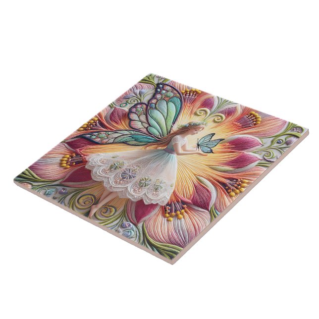 Colourful Summer Fairy Butterfly Ceramic Tile (Side)