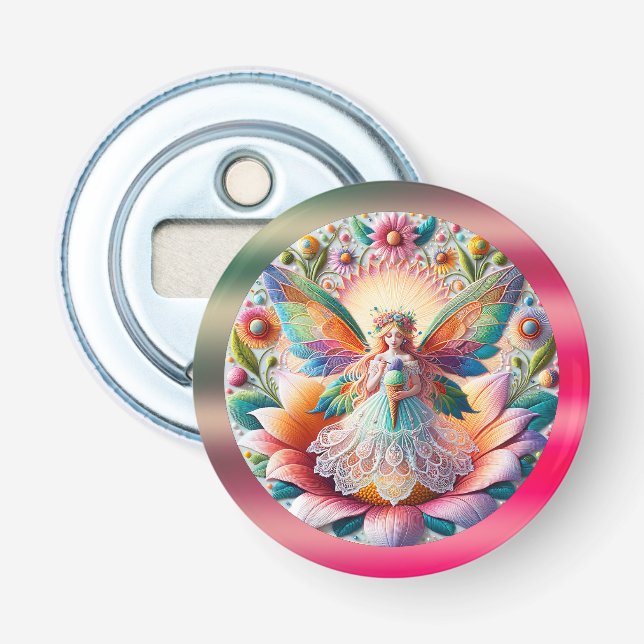 Colourful Summer Fairy Two Flower And Ice-Cream Bottle Opener (Front)