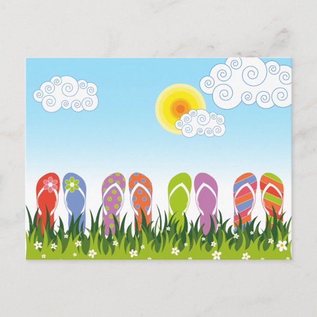 Colourful Summer Flip Flops Fun In The Sun Garden Postcard (Front)