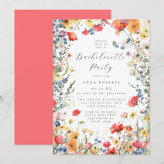 Colourful Summer Floral Bachelorette Party Invitation (Front/Back)