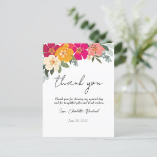 Colourful Summer Floral Bridal Shower Thank You Postcard