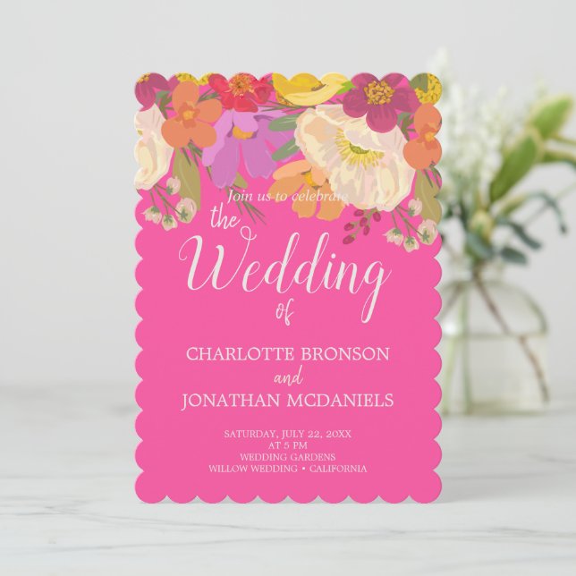 Colourful Summer Floral Garden Wedding Invitation (Standing Front)