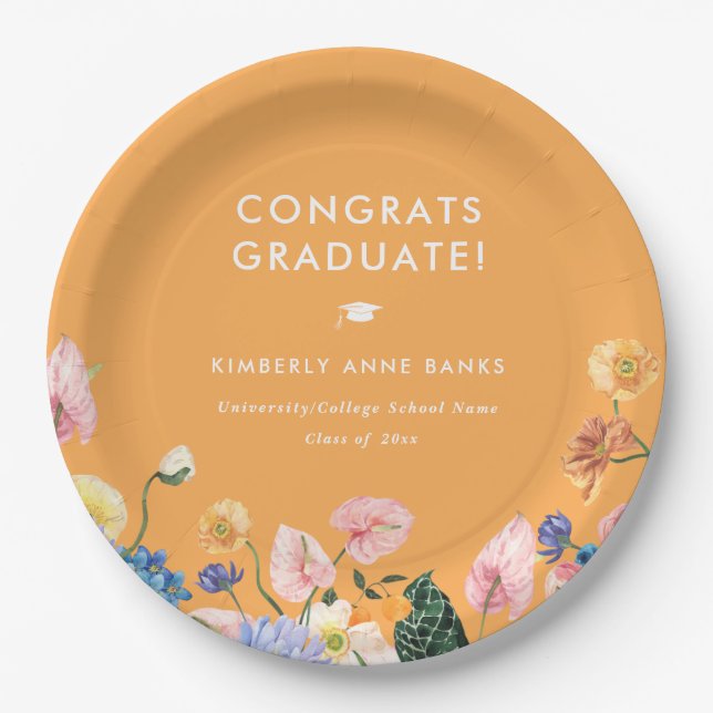 Colourful Summer Floral Graduation Party Paper Plate (Front)