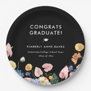 Colourful Summer Floral Graduation Party Paper Plate