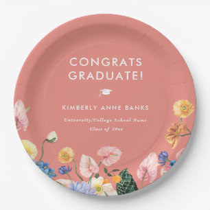 Colourful Summer Floral Graduation Party Paper Plate