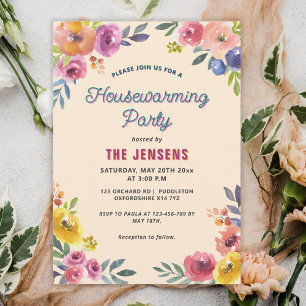 Colourful Summer Floral Housewarming Invitation