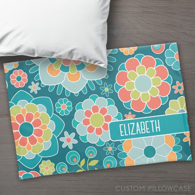 Colourful Summer Floral Pattern Custom Name Pillowcase (Custom Pillowcase)