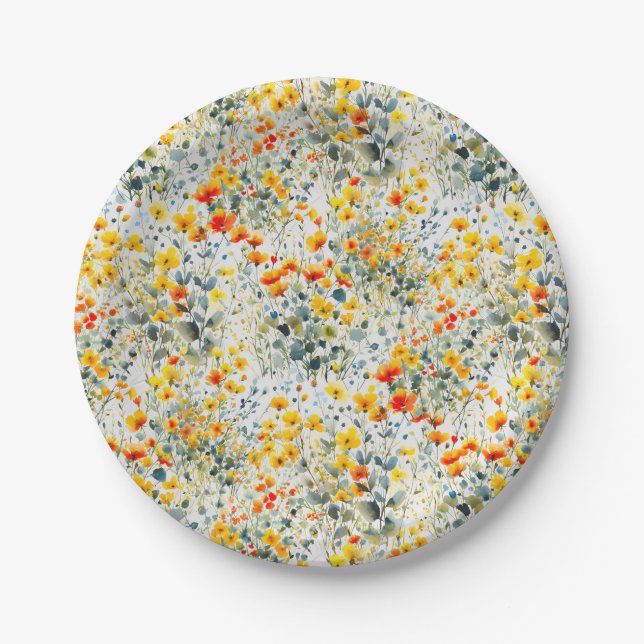 Colourful Summer Floral Pattern Wedding Paper Plate (Front)