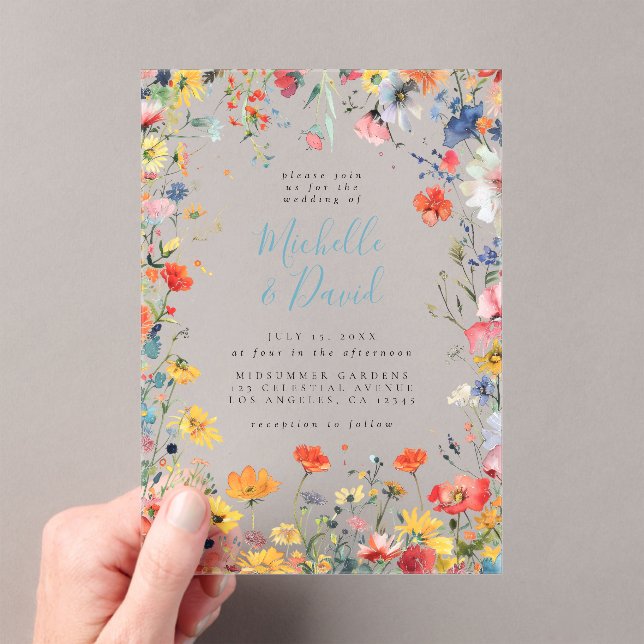Colourful Summer Floral Wedding Acrylic Invitations (Insitu (Handheld))