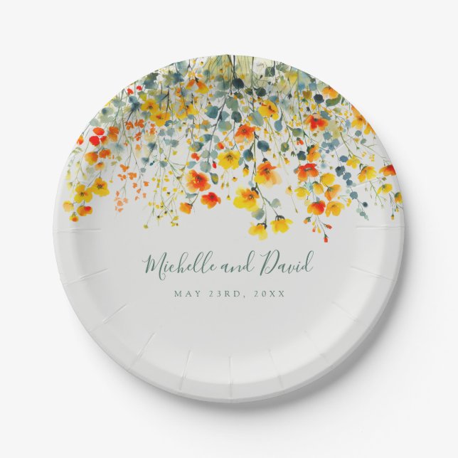Colourful Summer Floral Wedding Paper Plate (Front)