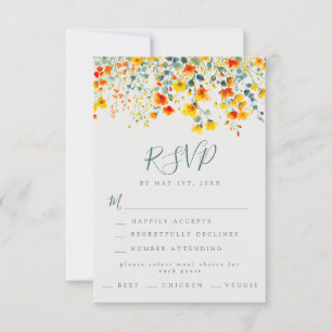 Colourful Summer Floral Wedding RSVP Card