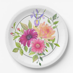 Colourful Summer Floral with Daisy & Iris Paper Plate