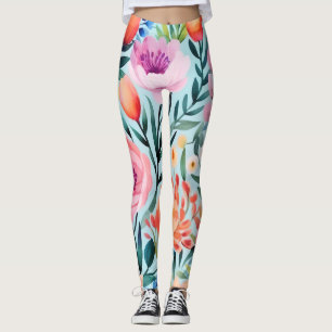 colourful summer flower design leggings