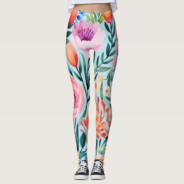 colourful summer flower design leggings (Front)