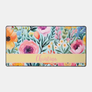 colourful summer flower design with name  desk mat