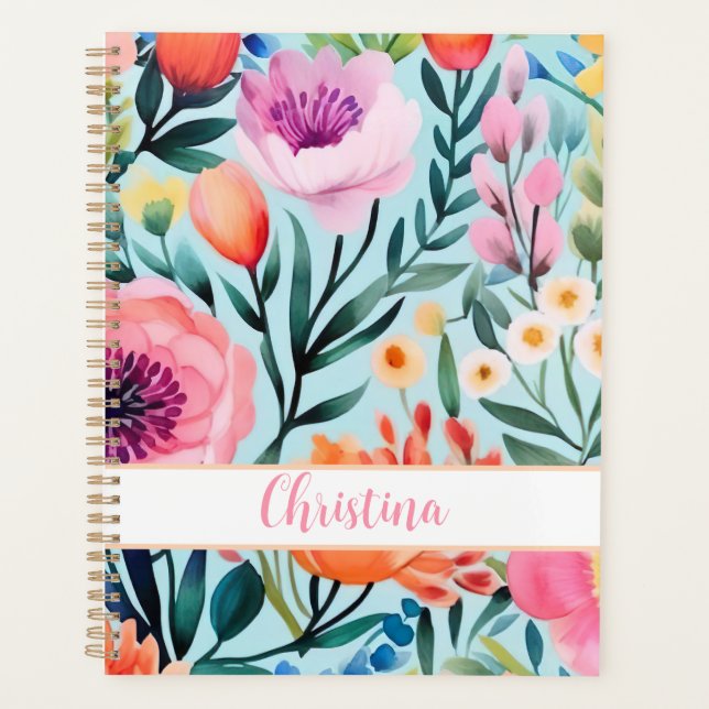 colourful summer flower design with name  planner (Front)
