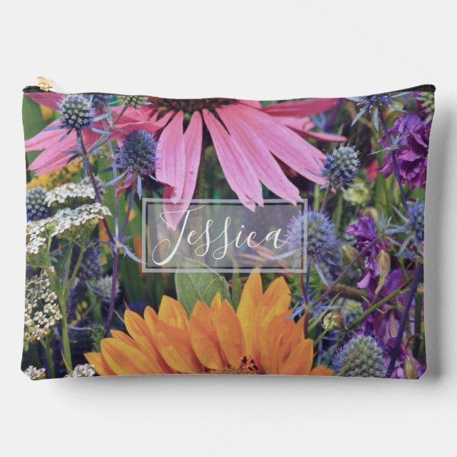 Colourful Summer Flower Garden Personalised Accessory Pouch (Front)